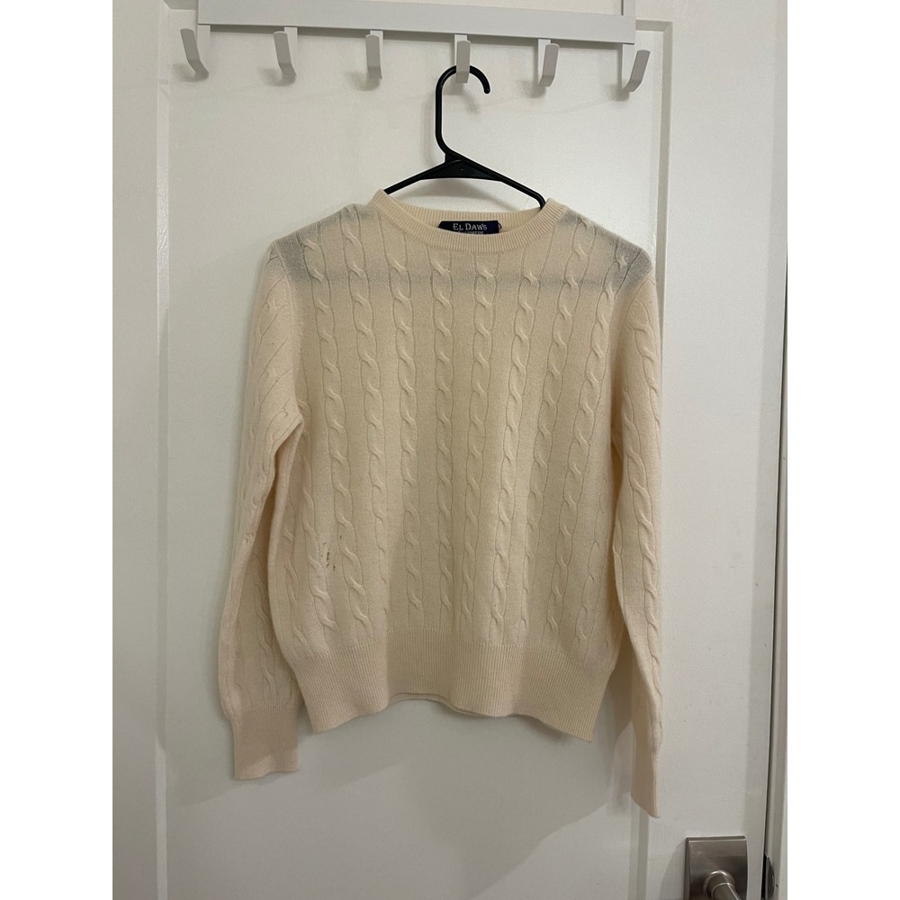Vintage El Daws Cashmere White Scoop Neck Sweater Old Money Chic